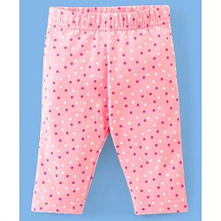 Babyhug Single Jersey Three Fourth Length Leggings Solid & Floral Print Pack Of 3 - Pink Blue & Green