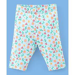 Babyhug Single Jersey Three Fourth Length Leggings Solid & Floral Print Pack Of 3 - Pink Blue & Green