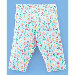 Babyhug Single Jersey Three Fourth Length Leggings Solid & Floral Print Pack Of 3 - Pink Blue & Green