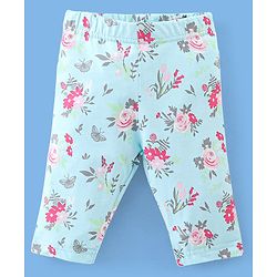 Babyhug Cotton Three Fourth Lycra Leggings Floral & Butterfly Print Pack of 3- Pink Green & White