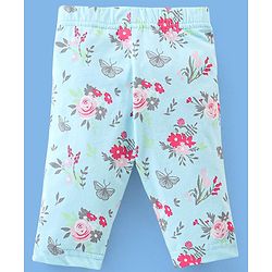 Babyhug Cotton Three Fourth Lycra Leggings Floral & Butterfly Print Pack of 3- Pink Green & White
