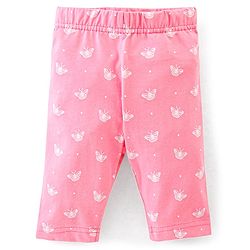 Babyhug Cotton Three Fourth Lycra Leggings Floral & Butterfly Print Pack of 3- Pink Green & White