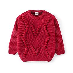 Babyhug Knit Full Sleeves Sweater Cable Knit Design - Red