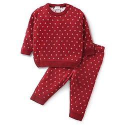 Babyhug Knit Full Sleeves Sweater Set Diamond Design - Red