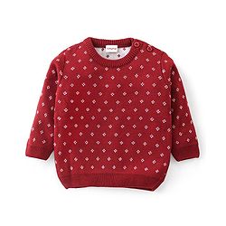 Babyhug Knit Full Sleeves Sweater Set Diamond Design - Red