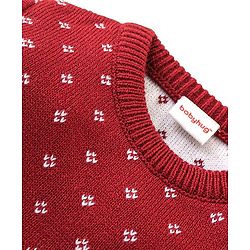 Babyhug Knit Full Sleeves Sweater Set Diamond Design - Red