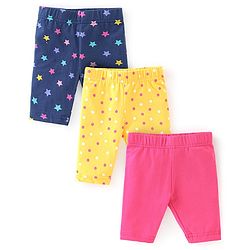 Babyhug Cotton Lycra Three Fourth Length Leggings Star Printed Pack of 3- Multicolour