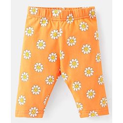 Babyhug Cotton Lycra Three Fourth Length Leggings Solid & Floral Print Pack Of 3 - Pink Orange & Purple