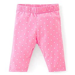 Babyhug Cotton Lycra Three Fourth Length Leggings Solid & Floral Print Pack Of 3 - Pink Orange & Purple