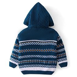 Babyhug Full Sleeves Front Open Hooded Sweater Stripe Design - Navy Blue