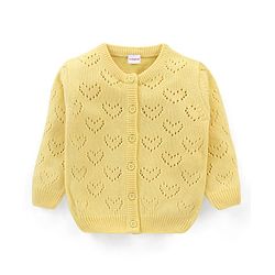 Babyhug Knit Full Sleeves Heart Design Sweater Set with Cap - Yellow