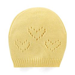 Babyhug Knit Full Sleeves Heart Design Sweater Set with Cap - Yellow