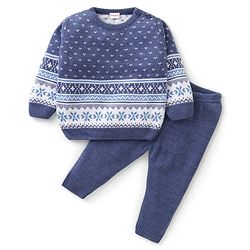 Babyhug Knit Full Sleeves Sweater Set Star Design - Blue