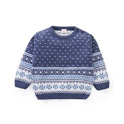 Babyhug Knit Full Sleeves Sweater Set Star Design - Blue