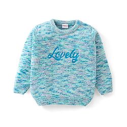 Babyhug Knitted Full Sleeves Sweater with Text Print - Blue