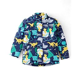 Babyhug Woven Full Sleeves Hooded Jacket Dino Print - Blue