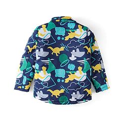 Babyhug Woven Full Sleeves Hooded Jacket Dino Print - Blue