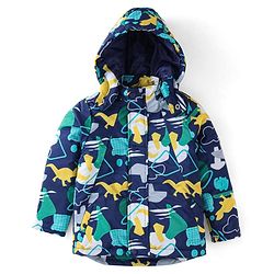 Babyhug Woven Full Sleeves Hooded Jacket Dino Print - Blue