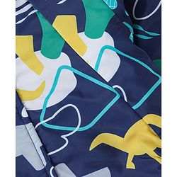 Babyhug Woven Full Sleeves Hooded Jacket Dino Print - Blue