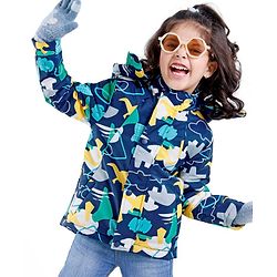 Babyhug Woven Full Sleeves Hooded Jacket Dino Print - Blue