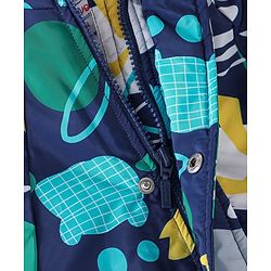 Babyhug Woven Full Sleeves Hooded Jacket Dino Print - Blue