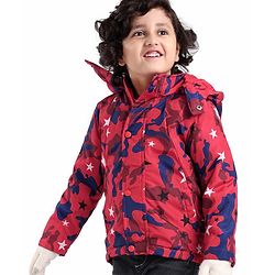 Babyhug Full Sleeves Jacket With Detachable Hood Camouflage Print - Red