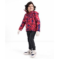 Babyhug Full Sleeves Jacket With Detachable Hood Camouflage Print - Red