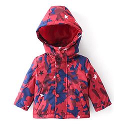 Babyhug Full Sleeves Jacket With Detachable Hood Camouflage Print - Red