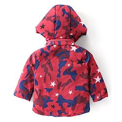 Babyhug Full Sleeves Jacket With Detachable Hood Camouflage Print - Red
