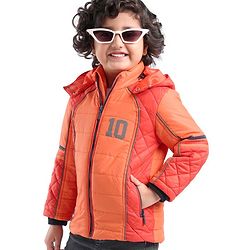 Babyhug Woven Full Sleeves Hoodie Number Print - Orange