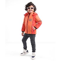 Babyhug Woven Full Sleeves Hoodie Number Print - Orange
