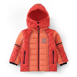 Babyhug Woven Full Sleeves Hoodie Number Print - Orange