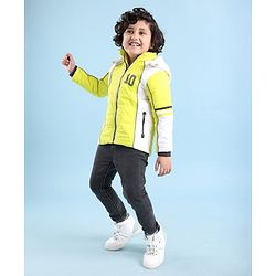 Babyhug Woven Full Sleeves Hoodie Number Print - Neon