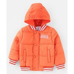 Babyhug Woven Full Sleeves Hoodie Text Print - Orange