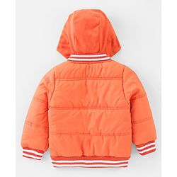 Babyhug Woven Full Sleeves Hoodie Text Print - Orange