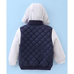 Babyhug Woven Full Sleeves Quilted Winter Jacket Text Embroidery - Navy Blue