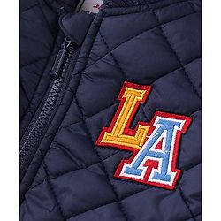 Babyhug Woven Full Sleeves Quilted Winter Jacket Text Embroidery - Navy Blue
