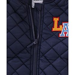 Babyhug Woven Full Sleeves Quilted Winter Jacket Text Embroidery - Navy Blue