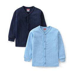 Babyhug Cotton Full Sleeves Thermal Wear Striped Pack Of 2 - Blue & Navy Blue