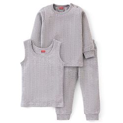 Babyhug Full Sleeves Thermal Wear Pullover Vest & Pant Set - Grey