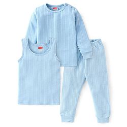 Babyhug Full Sleeves Thermal Wear Pullover Vest & Pant Set - Blue