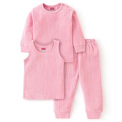 Babyhug Full Sleeves Thermal Wear Pullover Vest & Pant Set Pack Of 3 - Pink