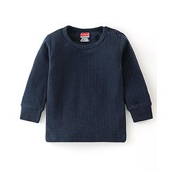 Babyhug Full Sleeves Thermal Wear Pullover Vest & Pant Set - Dark Navy