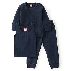 Babyhug Full Sleeves Thermal Wear Pullover Vest & Pant Set - Dark Navy