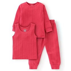 Babyhug Full Sleeves Thermal Wear Pullover Vest & Pant Set - Coral