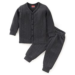 Babyhug Cotton Full Sleeves Thermal Vest & Legging Set Solid Colour - Dark Grey