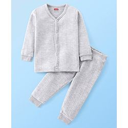 Babyhug Full Sleeves Thermal Vest & Legging Set Solid Colour - Light Grey
