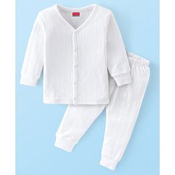 Babyhug Full Sleeves Thermal Vest & Legging Set Solid Colour - Offwhite