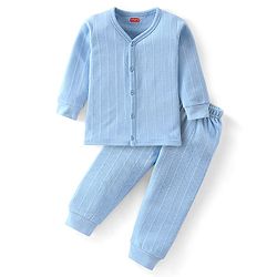 Babyhug Cotton Full Sleeves Front Open Thermal Vest And Leggings- Blue