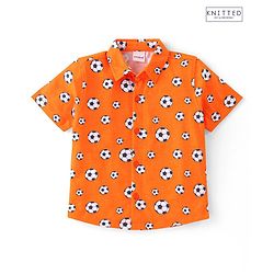 Babyhug 100% Cotton Knit Half Sleeves Regular Shirt with Soccer Ball Print - Orange